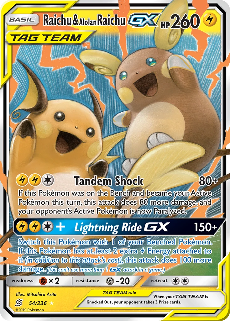 Raichu & Alolan Raichu-GX, 054/236